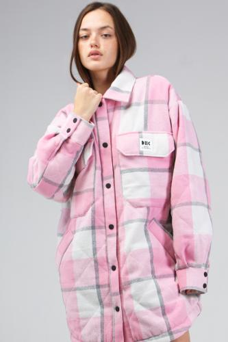 Куртка-рубашка в клетку розовая