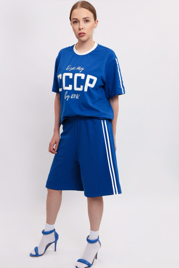 Шорты с лампасами синие