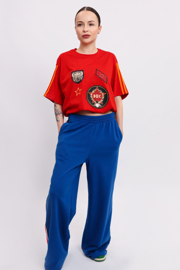 Брюки Палаццо синие с лампасами