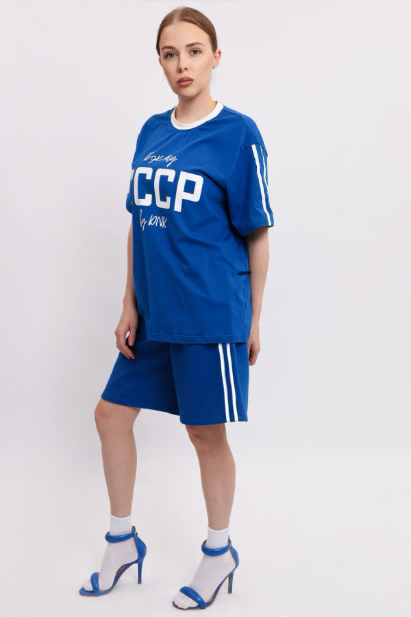 Шорты с лампасами синие