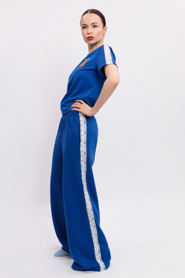 Брюки Палаццо синие с лампасами