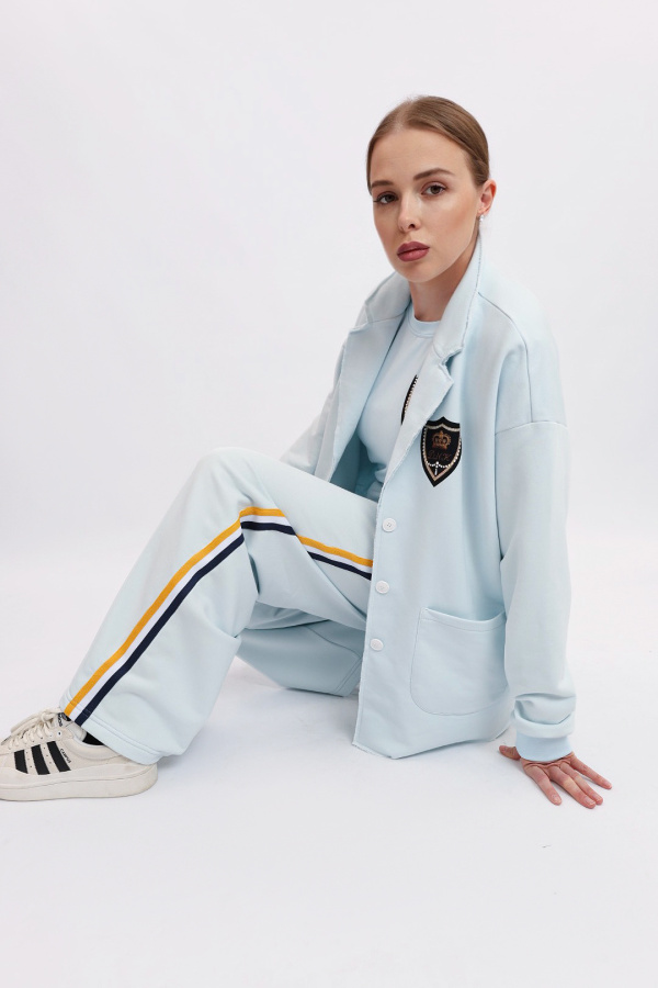 Брюки Палаццо голубые с лампасами